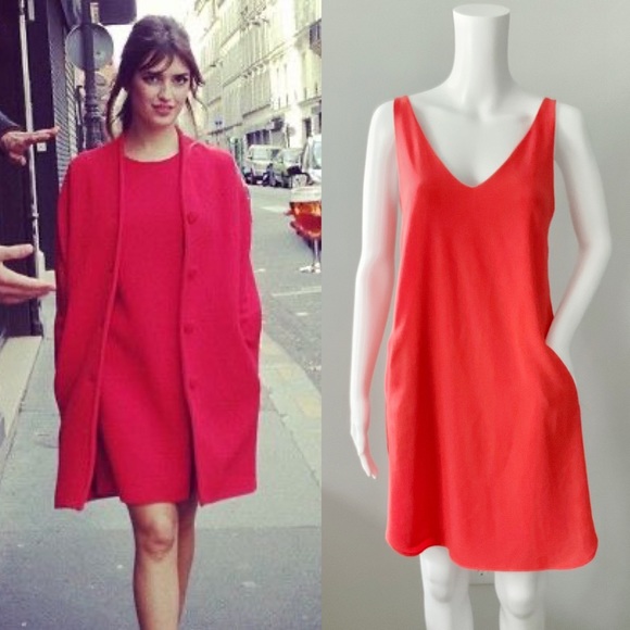 🚫 SOLD 🚫 Coral Red WAYF Spaghetti Strap Red Dress Pockets M - Picture 1 of 4
